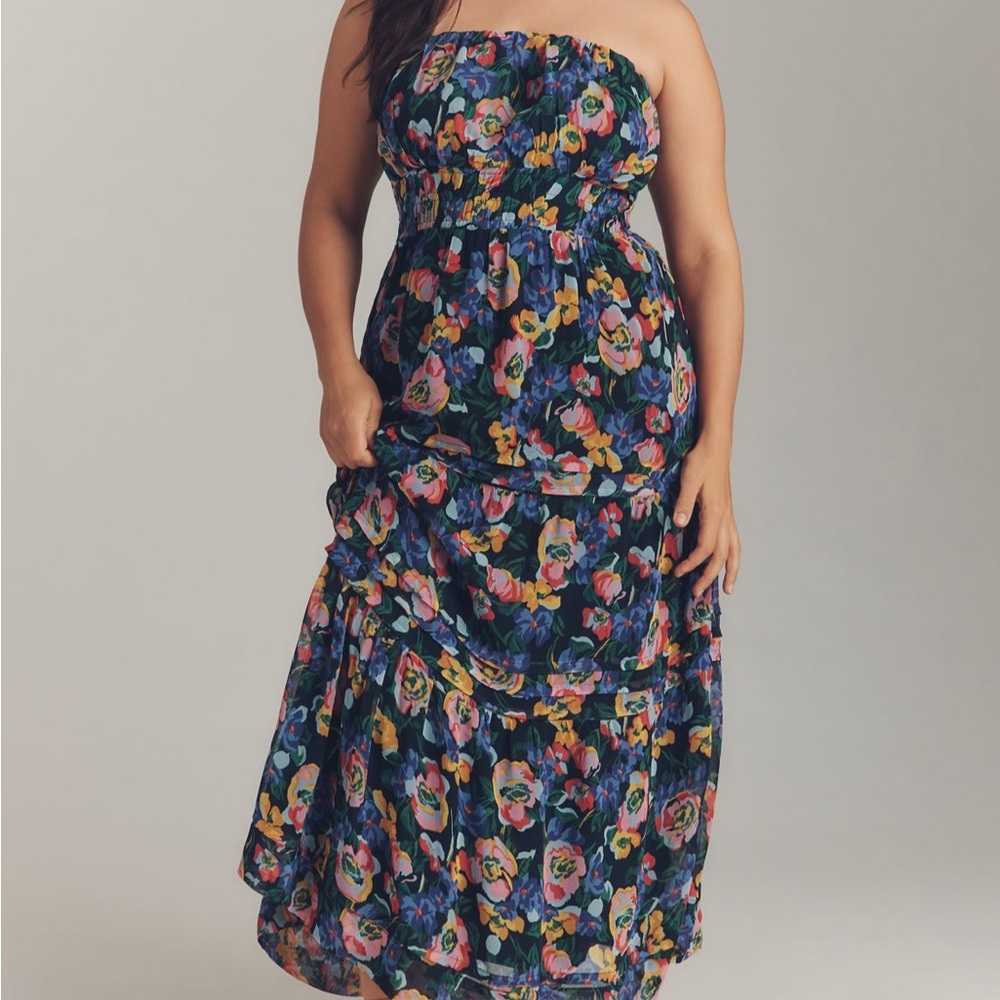 Anthropologie Somerset Floral Strapless Maxi Dress Size Xl - Picture 4 of 9